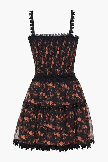CHARO RUIZ IBIZA Crocheted lace-trimmed shirred floral-print crepon mini dress