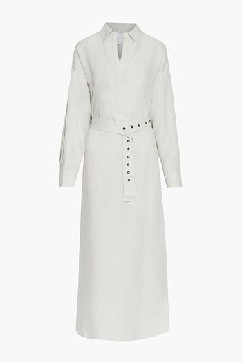 ASCENO Porto belted slub organic linen midi shirt dress