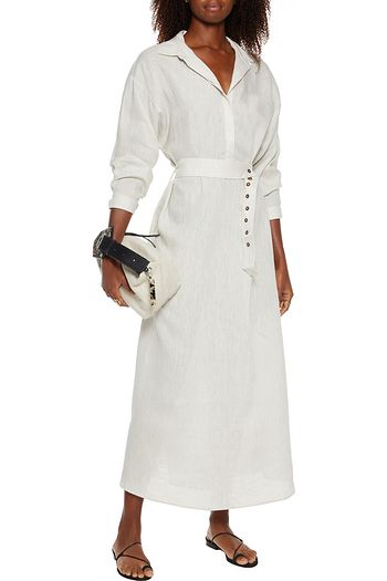 ASCENO Porto belted slub organic linen midi shirt dress