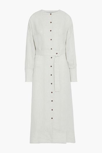 ASCENO Rome belted slub organic linen midi shirt dress
