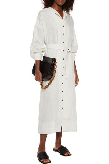 ASCENO Rome belted slub organic linen midi shirt dress