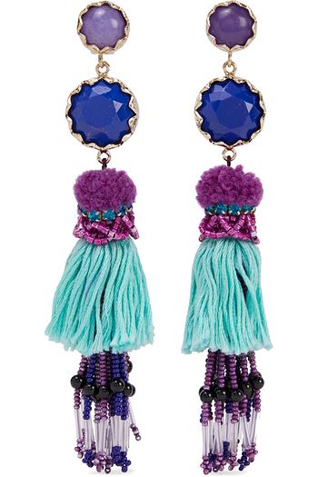 ETRO Hammered gold-tone, stone, bead and tassel earrings