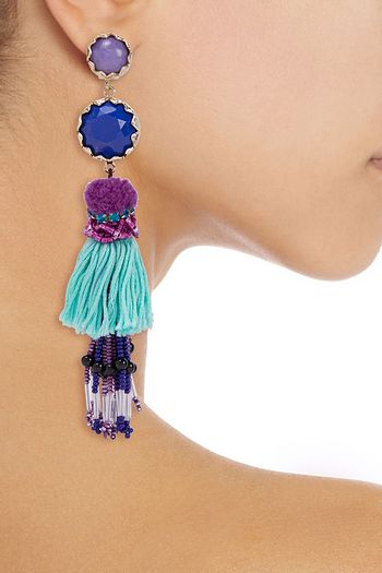 ETRO Hammered gold-tone, stone, bead and tassel earrings