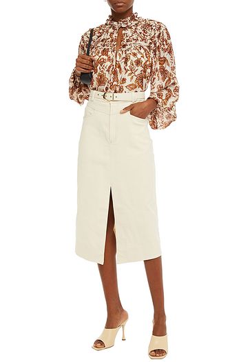 NICHOLAS Alexandra belted denim midi skirt