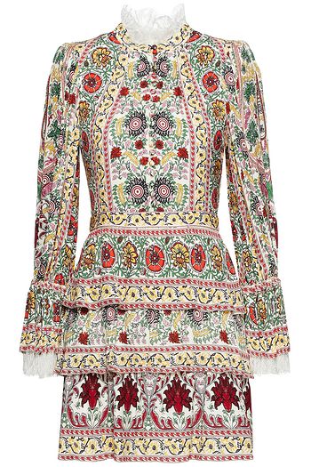 ALICE + OLIVIA Lawson tiered printed crepe de chine mini dress