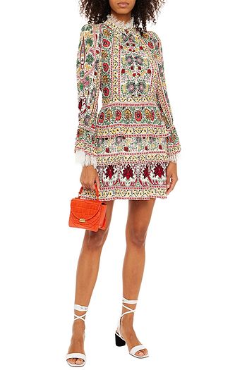 ALICE + OLIVIA Lawson tiered printed crepe de chine mini dress