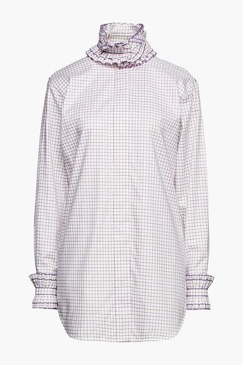 VICTORIA BECKHAM Kariertes Hemd aus Baumwoll-Twill mit Rüschen