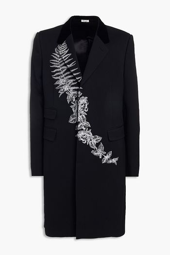 ALEXANDER MCQUEEN Velvet-trimmed embroidered wool-twill coat