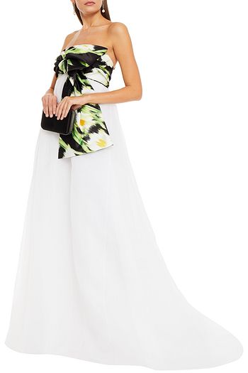 CAROLINA HERRERA Strapless knotted duchesse satin-paneled silk-organza gown