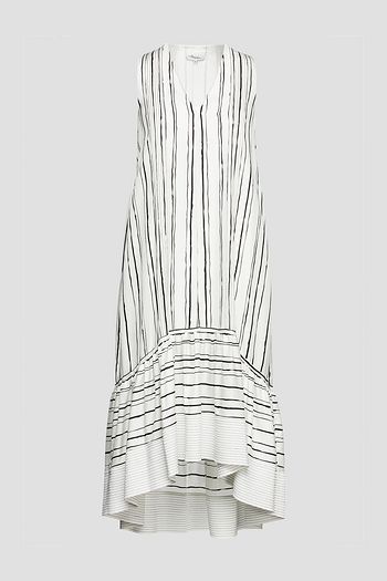 3.1 PHILLIP LIM Gathered pintucked striped silk-twill midi dress