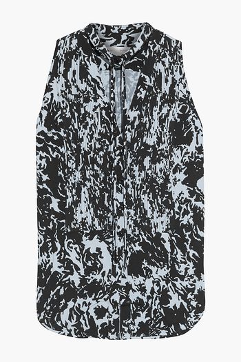 PROENZA SCHOULER Tie-neck pintucked printed crepe top
