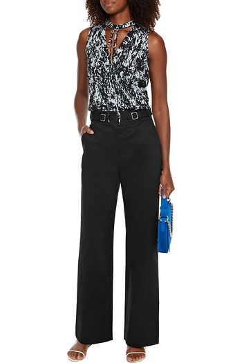 PROENZA SCHOULER Tie-neck pintucked printed crepe top