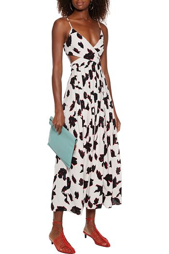 PROENZA SCHOULER Cutout pleated printed crepe midi dress