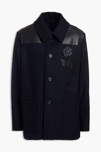 ALEXANDER MCQUEEN Leather-trimmed crystal-embellished wool-felt coat