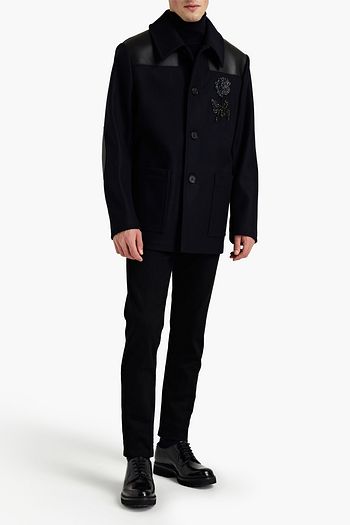 ALEXANDER MCQUEEN Leather-trimmed crystal-embellished wool-felt coat