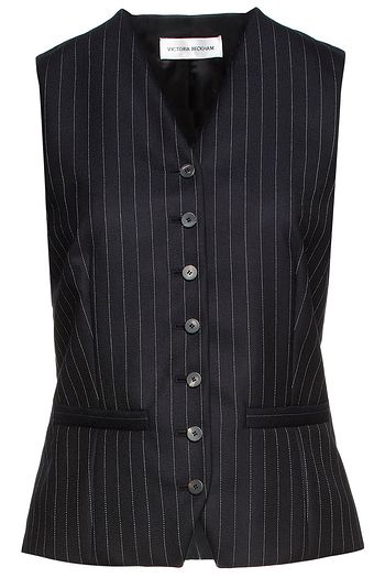 VICTORIA BECKHAM Satin-paneled pinstriped wool-twill vest