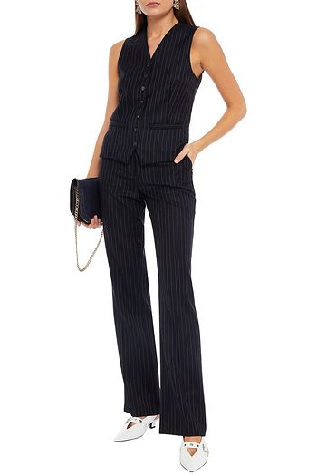 VICTORIA BECKHAM Satin-paneled pinstriped wool-twill vest