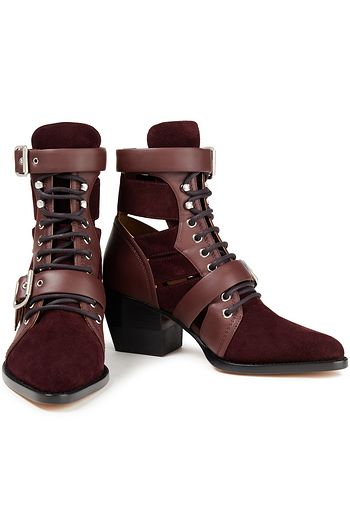 CHLOÉ Leather-paneled suede ankle boots