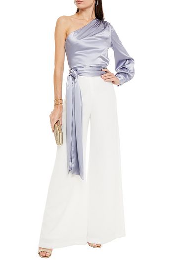 HALSTON One-shoulder draped satin top