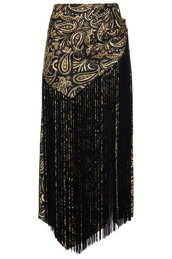 JONATHAN SIMKHAI Asymmetric wrap-effect fringed printed satin-twill midi skirt