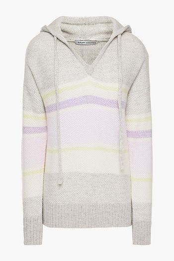 AUTUMN CASHMERE Striped waffle-knit cashmere hoodie