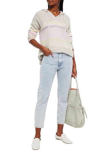 AUTUMN CASHMERE Striped waffle-knit cashmere hoodie