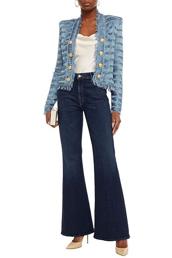 BALMAIN Fringed metallic jacquard jacket