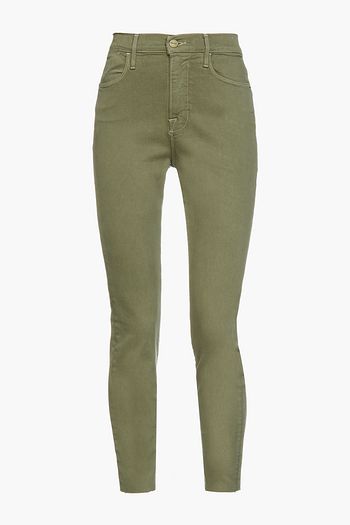 FRAME Cropped frayed high-rise skinny jeans