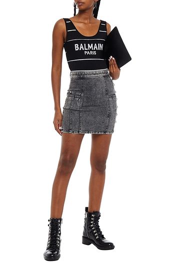 BALMAIN Body aus Jacquard-Strick mit Metallic-Effekt