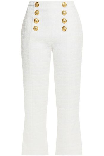 BALMAIN Cropped Hose mit geradem Bein aus Metallic-Tweed mit Pailletten