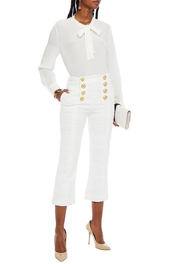 BALMAIN Cropped Hose mit geradem Bein aus Metallic-Tweed mit Pailletten