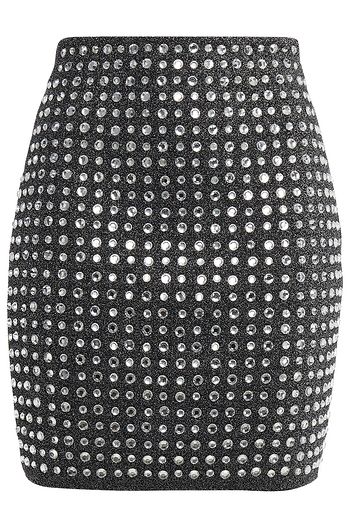 BALMAIN Mini-Strickrock mit Metallic-Effekt und Kristallverzierung