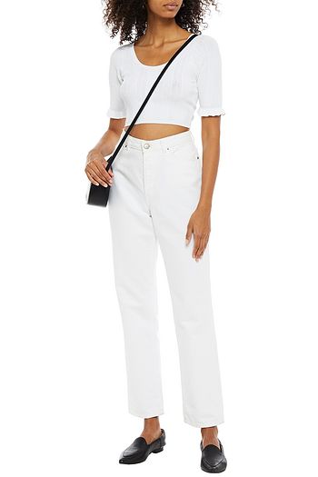 AUTUMN CASHMERE Cropped pointelle-knit top