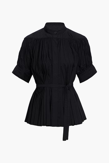 PROENZA SCHOULER Belted plissé cotton-blend poplin top