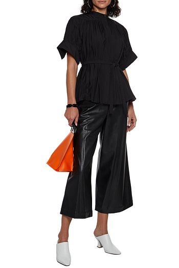 PROENZA SCHOULER Belted plissé cotton-blend poplin top