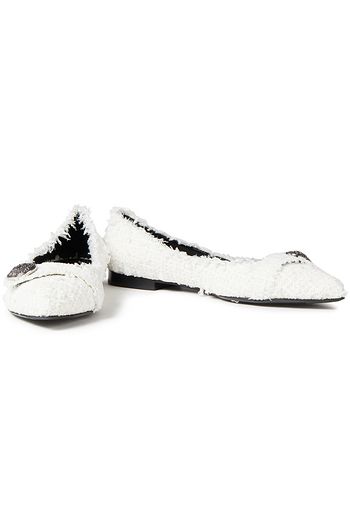 BALMAIN Frayed tweed point-toe flats