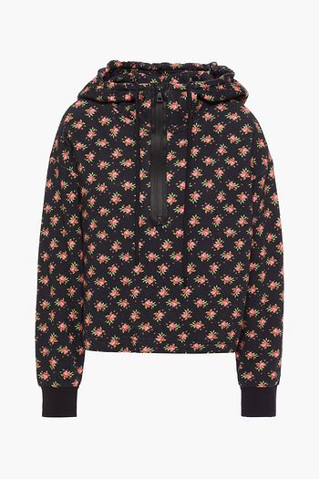 ALICE + OLIVIA Quinlan cropped floral-print French cotton-terry hoodie