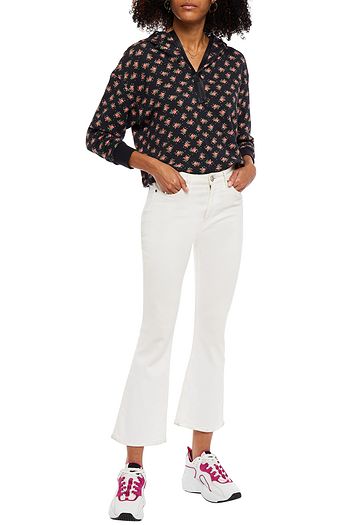ALICE + OLIVIA Quinlan cropped floral-print French cotton-terry hoodie