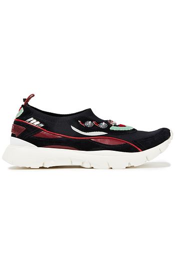 VALENTINO GARAVANI Verzierte Slip-ons aus Leder, Strick und Samt
