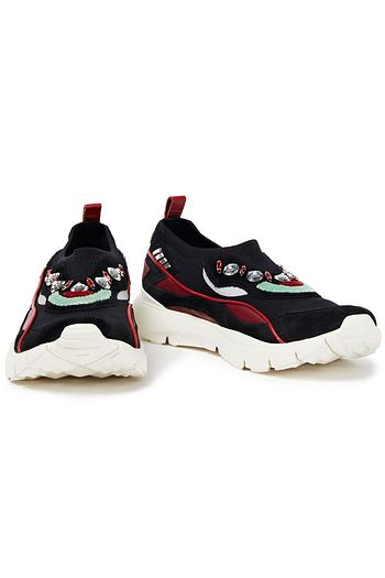 VALENTINO GARAVANI Verzierte Slip-ons aus Leder, Strick und Samt