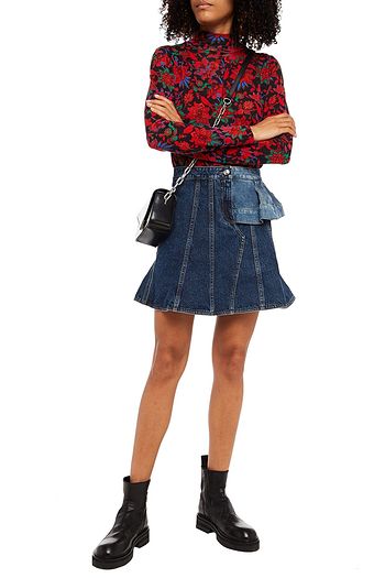 ALEXANDER MCQUEEN Ruffle-trimmed denim mini skirt