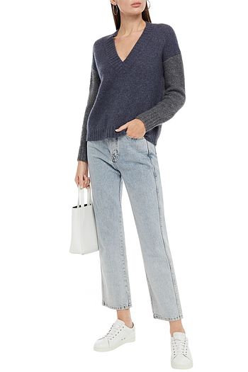 JAMES PERSE Two-tone cashmere and silk-blend sweater