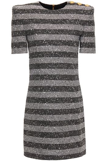 BALMAIN Gestreiftes Minikleid aus Tweed mit Pailletten