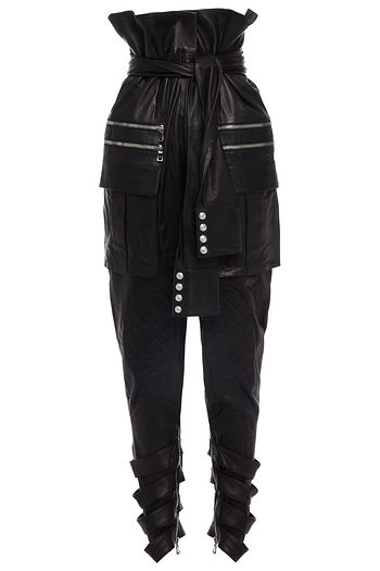 BALMAIN Karottenhose aus Leder mit Raffung und Reißverschlussdetails