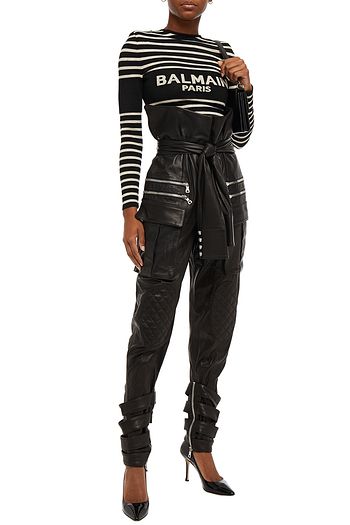 BALMAIN Karottenhose aus Leder mit Raffung und Reißverschlussdetails
