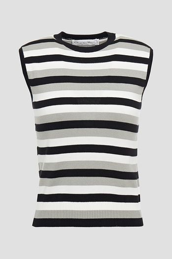 OSCAR DE LA RENTA Striped silk and cotton-blend tank