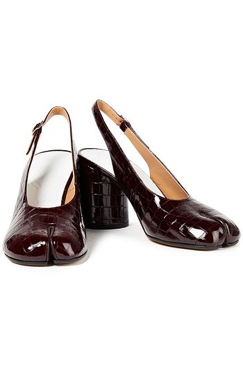 MAISON MARGIELA Split-toe glossed croc-effect leather slingback pumps