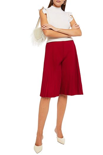 VALENTINO Plissé wool and silk-blend culottes