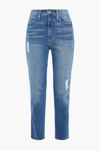 FRAME Distressed high-rise slim-leg jeans