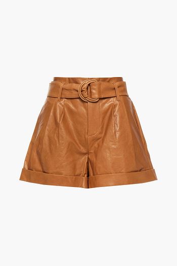 FRAME Pleated belted leather shorts